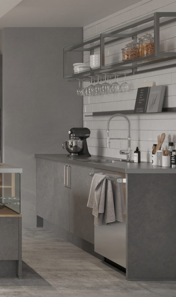 Kök i industrikök-stil med kökslucka Natur 889, Nordanro Premium