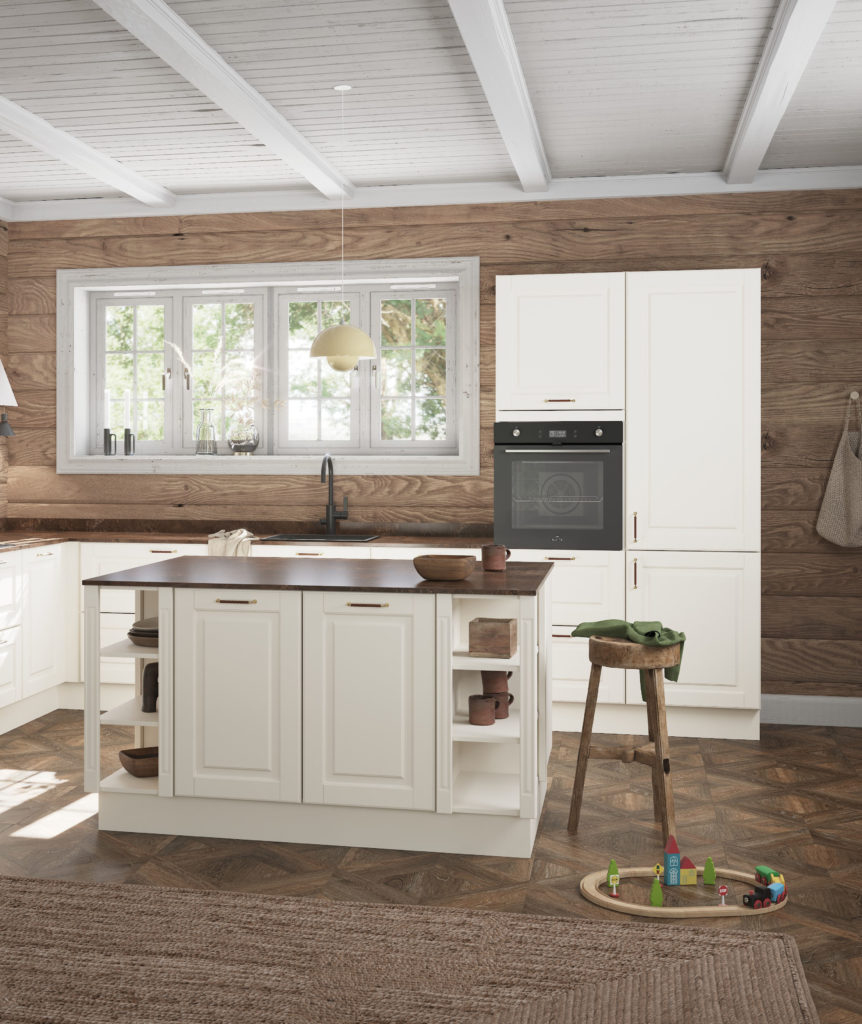 Classic, kök med vita köksluckor och köksö, Nordanro Premium