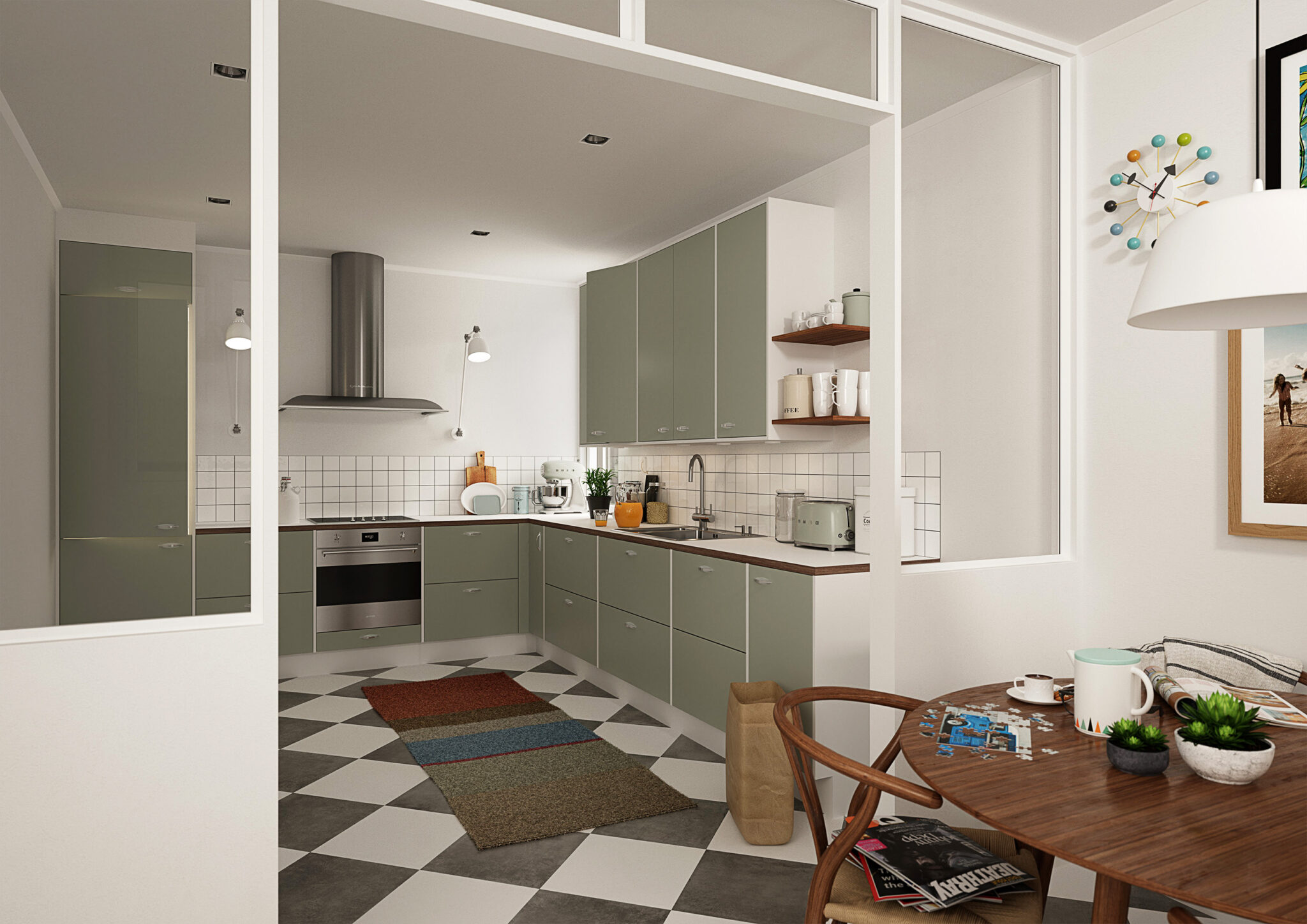 Ett retrokök i grön färg